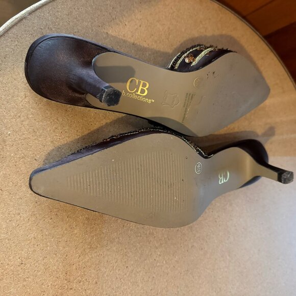 CB Collections Brown Satin Beaded Mule Size 9 1/2W - Picture 5 of 9